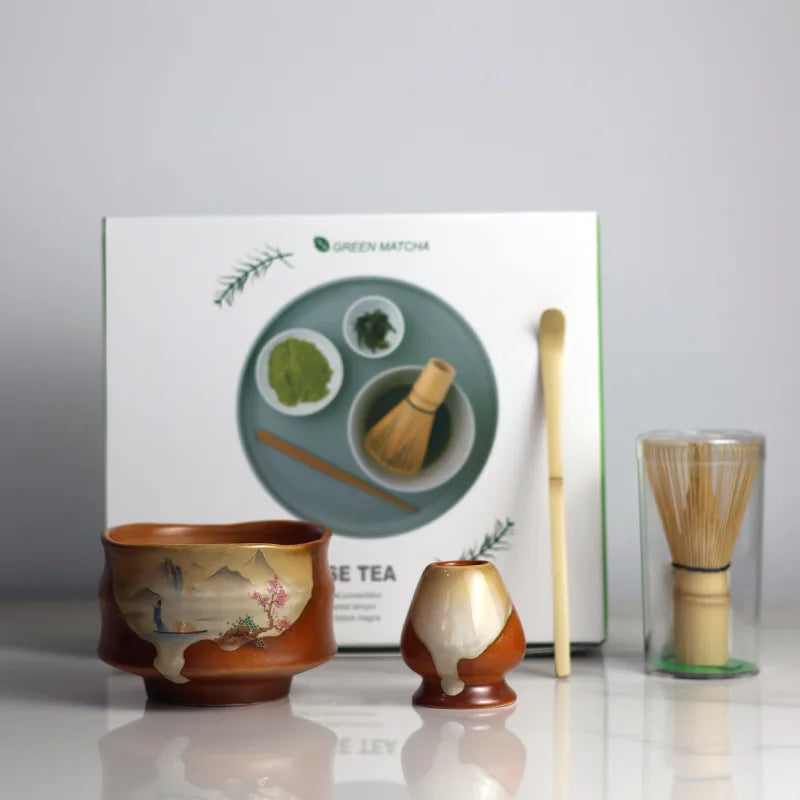 Matcha Tea Set Ceramic Bamboo Whisk Gift Box
