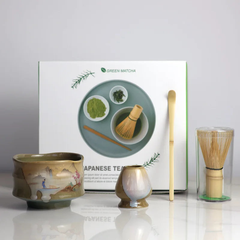 Matcha Tea Set Ceramic Bamboo Whisk Gift Box