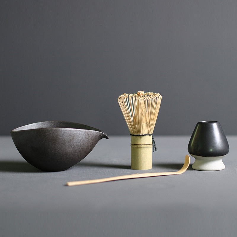 Matcha Tea Set Four-Piece Bamboo Whisk & Ceramic Bowl