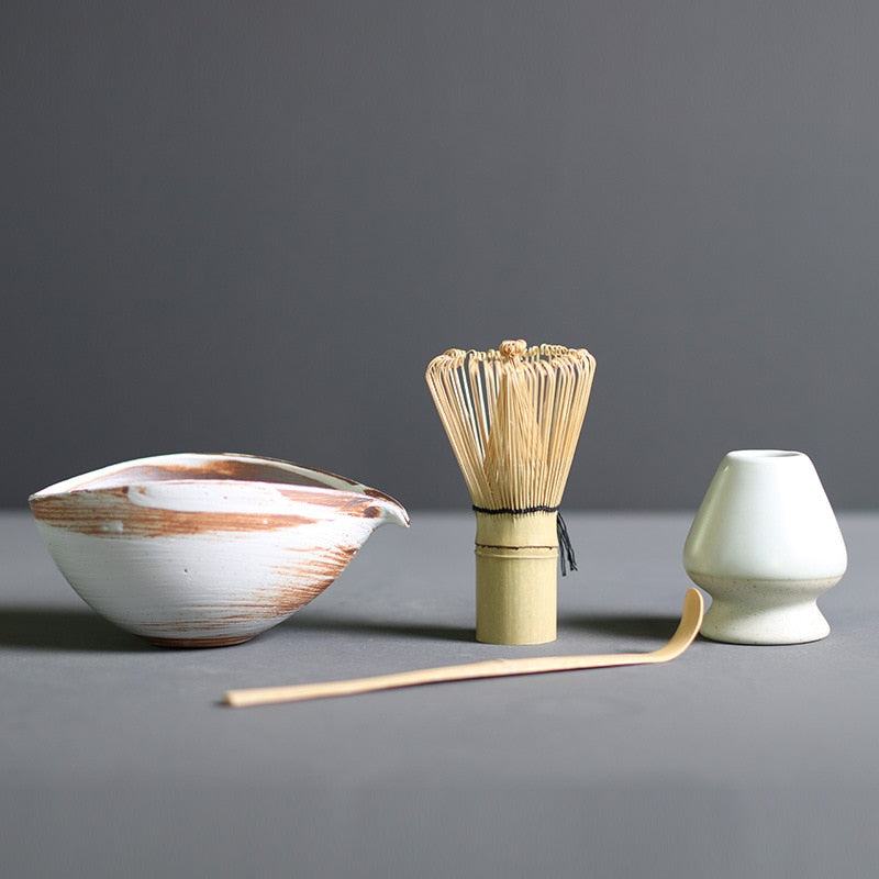 Matcha Tea Set Four-Piece Bamboo Whisk & Ceramic Bowl
