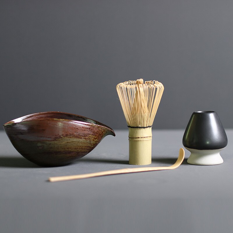 Matcha Tea Set Four-Piece Bamboo Whisk & Ceramic Bowl