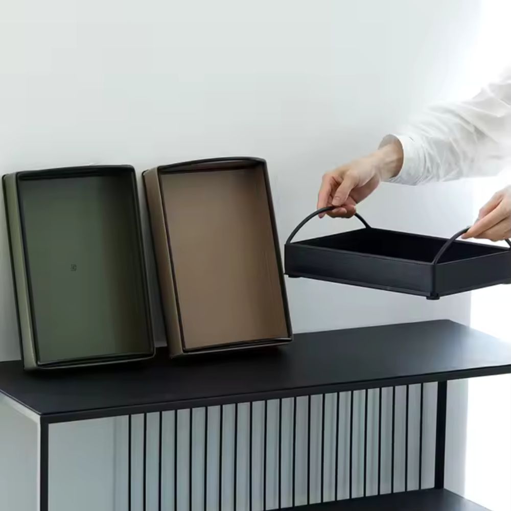 Matte Faux Leather Display Tray (Built-In Handles)