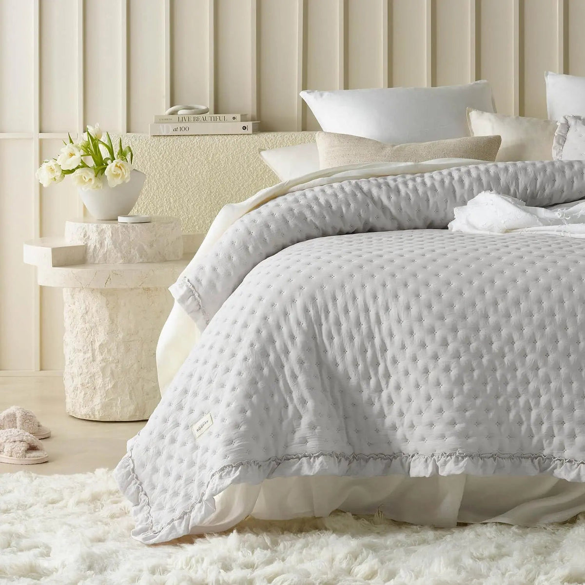 Mattress Cover Washed Brushed Fabric Ruffle Trim Machine Washable
