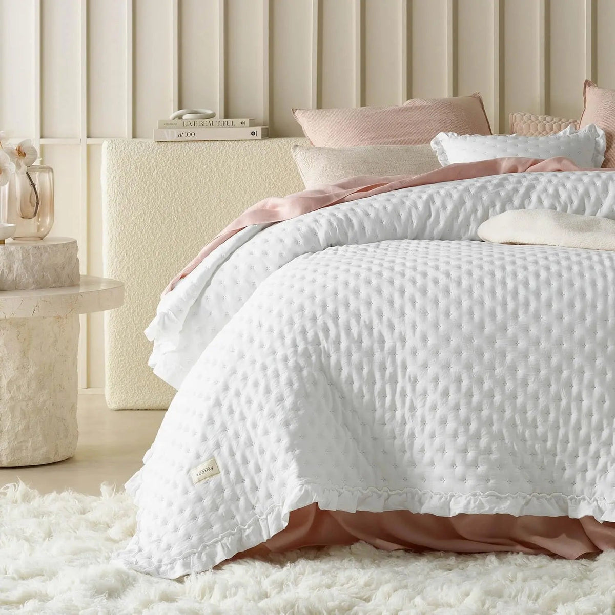 Mattress Cover Washed Brushed Fabric Ruffle Trim Machine Washable
