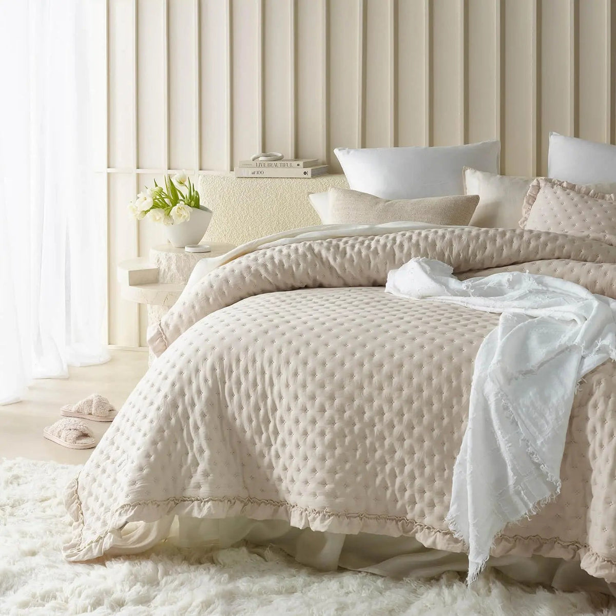 Mattress Cover Washed Brushed Fabric Ruffle Trim Machine Washable
