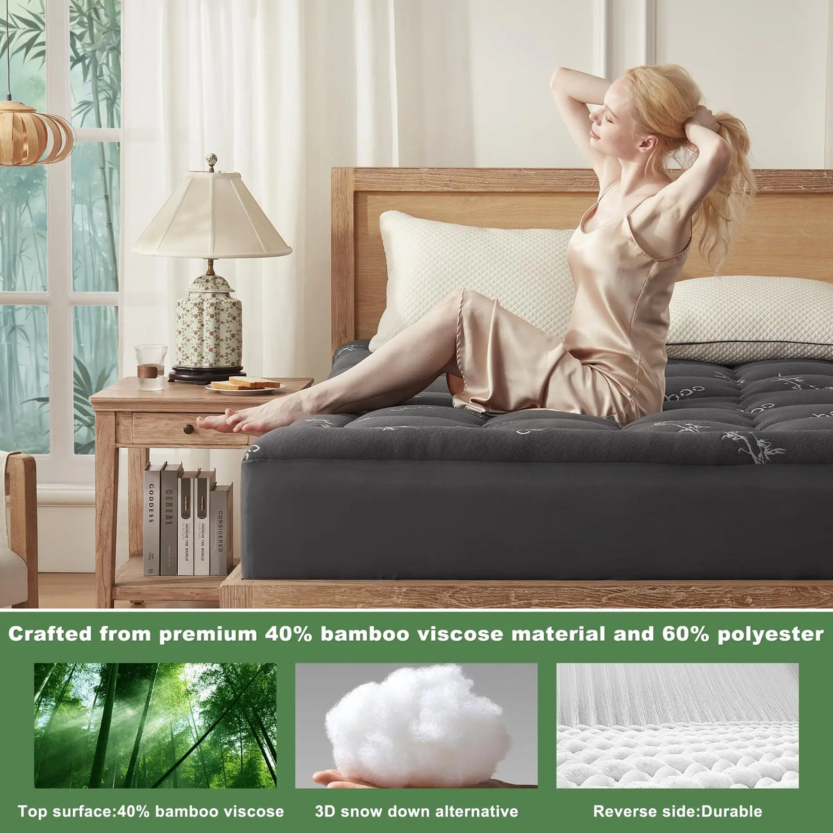 Mattress Topper Quilted Cooling Bamboo Viscose Dust Mite Resistant