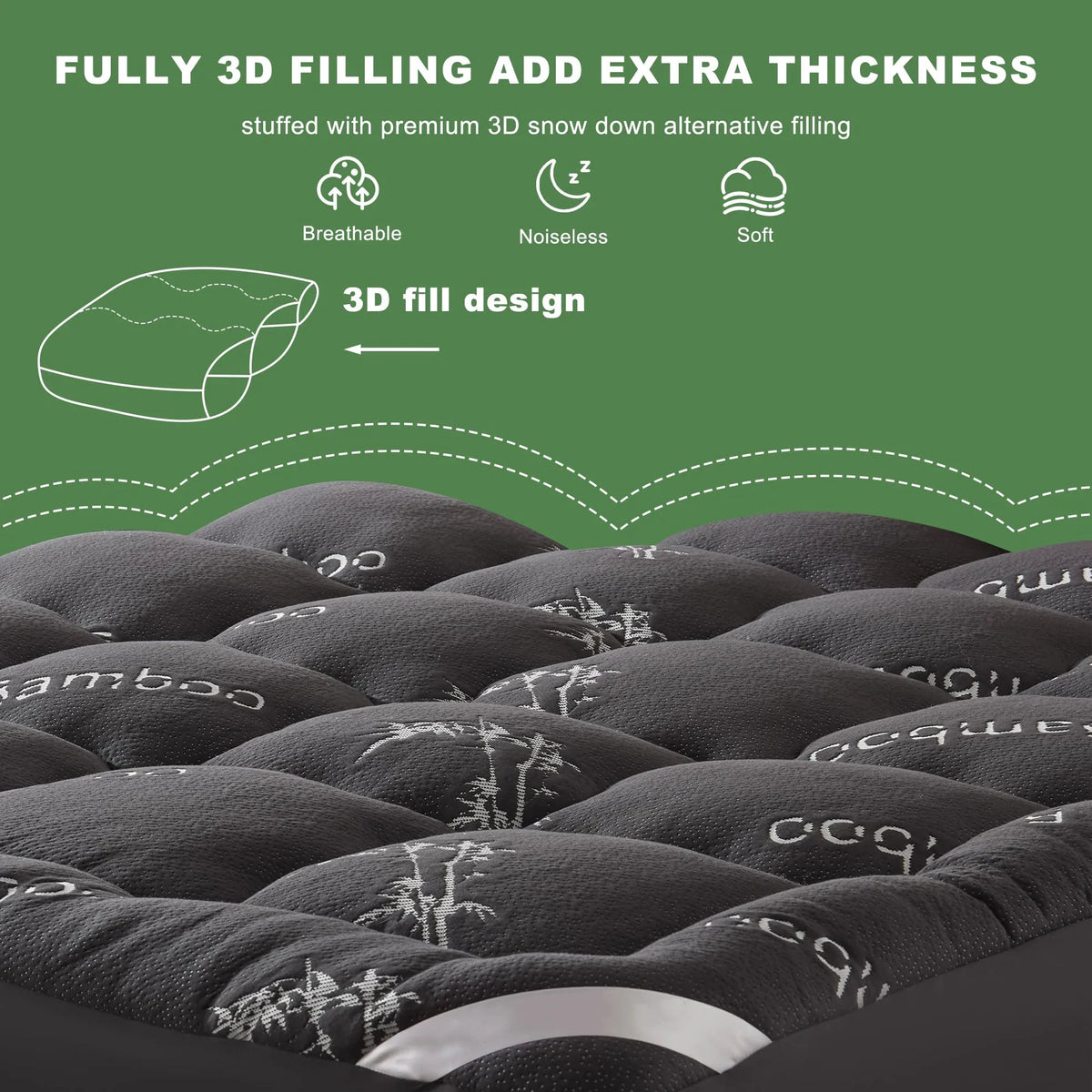 Mattress Topper Quilted Cooling Bamboo Viscose Dust Mite Resistant