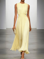 Maxi Dress Pleated Ruched Waist Sleeveless