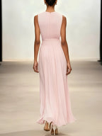 Maxi Dress Pleated Ruched Waist Sleeveless
