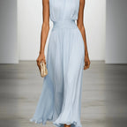Maxi Dress Pleated Ruched Waist Sleeveless