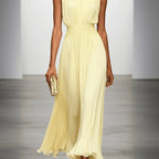 Maxi Dress Pleated Ruched Waist Sleeveless