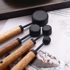 Measuring Cup & Spoon Set Engraved Markings Wood Handles
