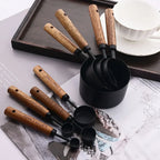 Measuring Cup & Spoon Set Engraved Markings Wood Handles