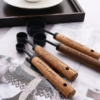 Measuring Cup & Spoon Set Engraved Markings Wood Handles