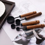 Measuring Cup & Spoon Set Engraved Markings Wood Handles
