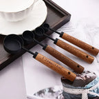 Measuring Cup & Spoon Set Engraved Markings Wood Handles