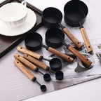 Measuring Cup & Spoon Set Engraved Markings Wood Handles