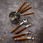Measuring Spoon Set 8-Piece Stainless Steel Wood Handles