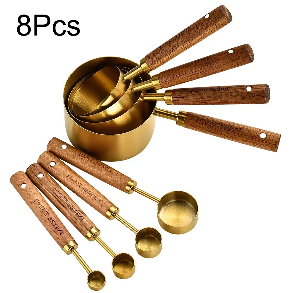 Measuring Spoon Set 8-Piece Stainless Steel Wood Handles