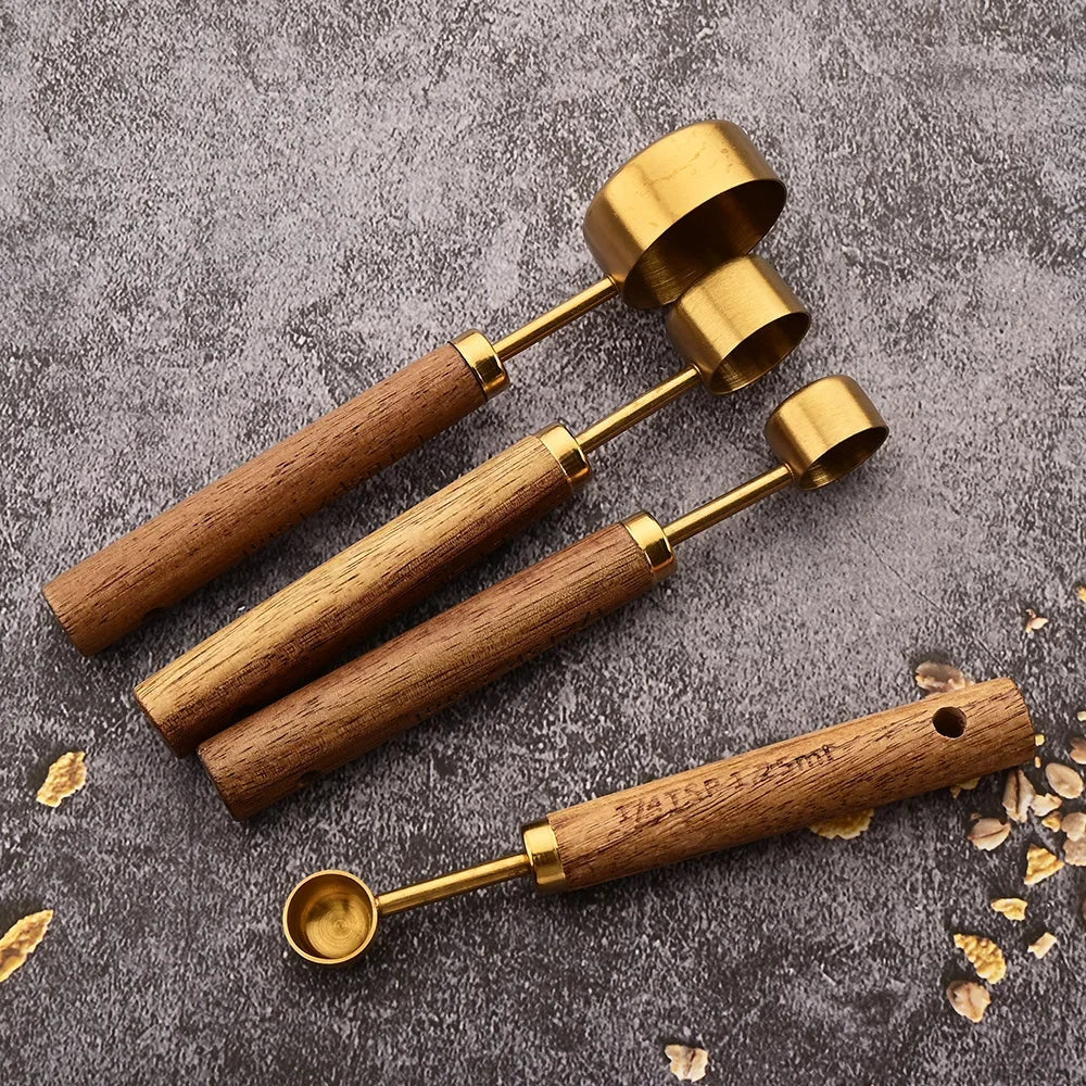 Measuring Spoon Set 8-Piece Stainless Steel Wood Handles