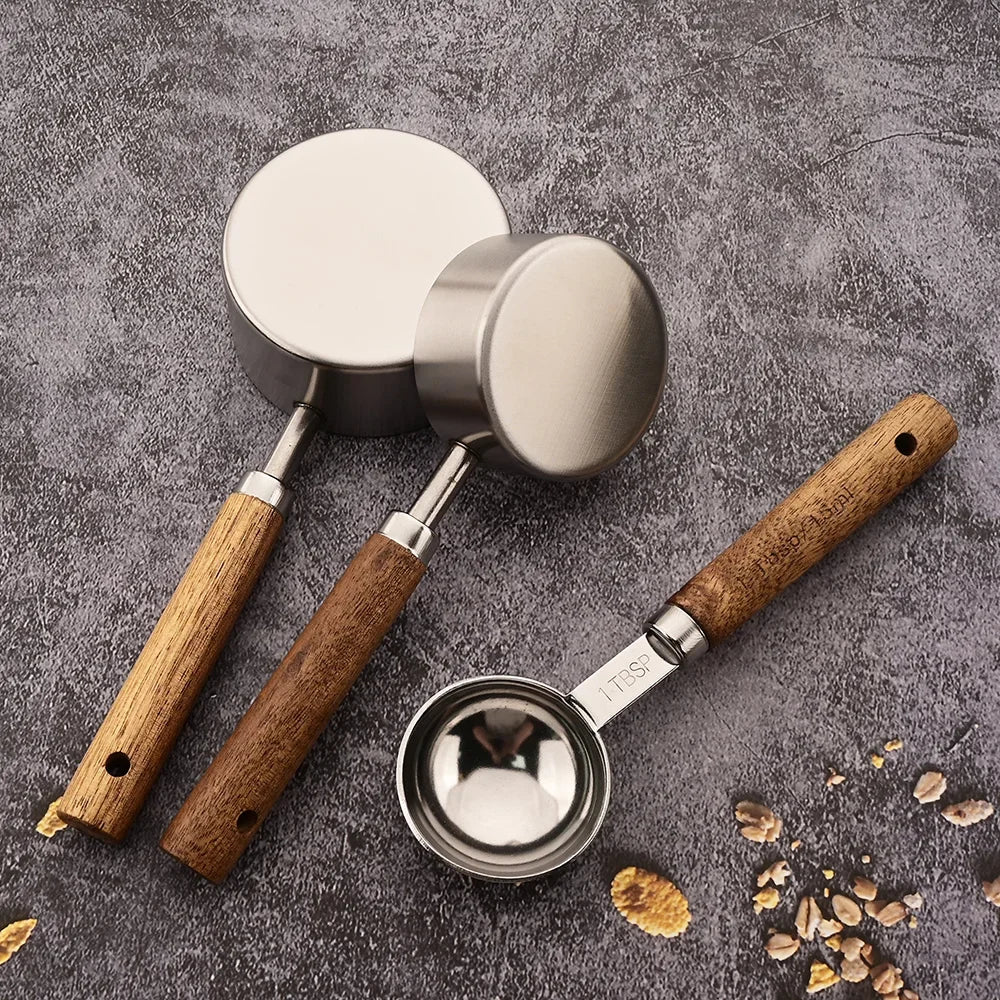 Measuring Spoon Set 8-Piece Stainless Steel Wood Handles
