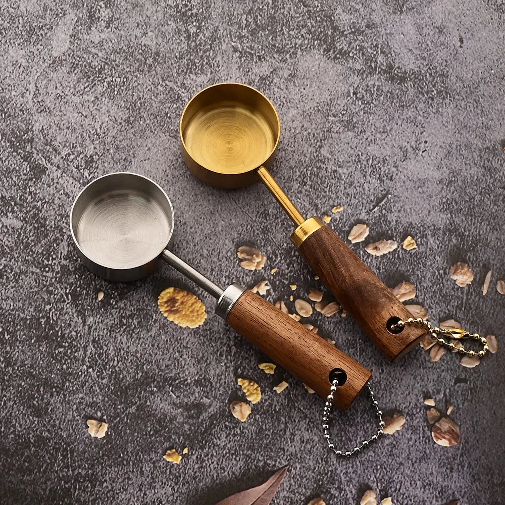 Measuring Spoon Set 8-Piece Stainless Steel Wooden Handles Nesting