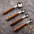 Measuring Spoon Set 8-Piece Stainless Steel Wooden Handles Nesting