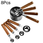 Measuring Spoon Set 8-Piece Stainless Steel Wooden Handles Nesting