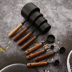 Measuring Spoon Set 8-Piece Stainless Steel Wooden Handles Nesting