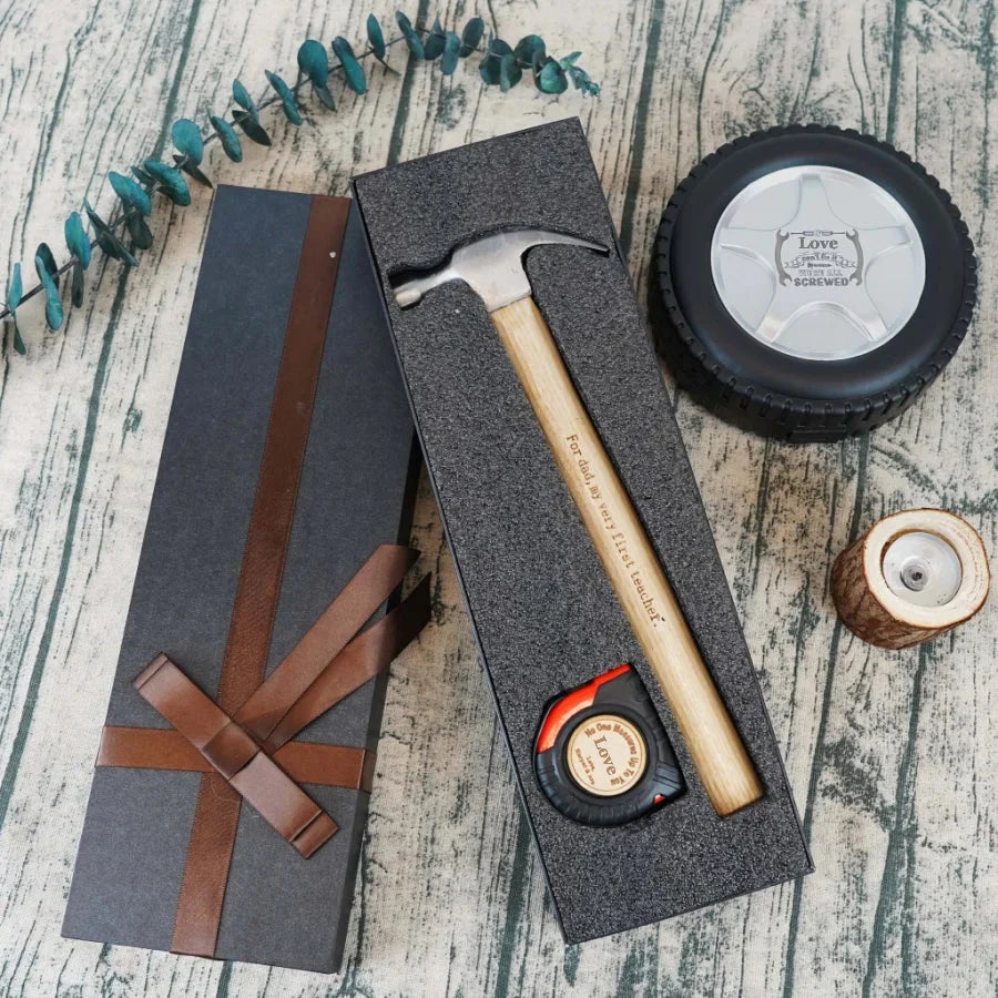 Measuring Tape & Hammer Set Laser Engraved Wood Handle