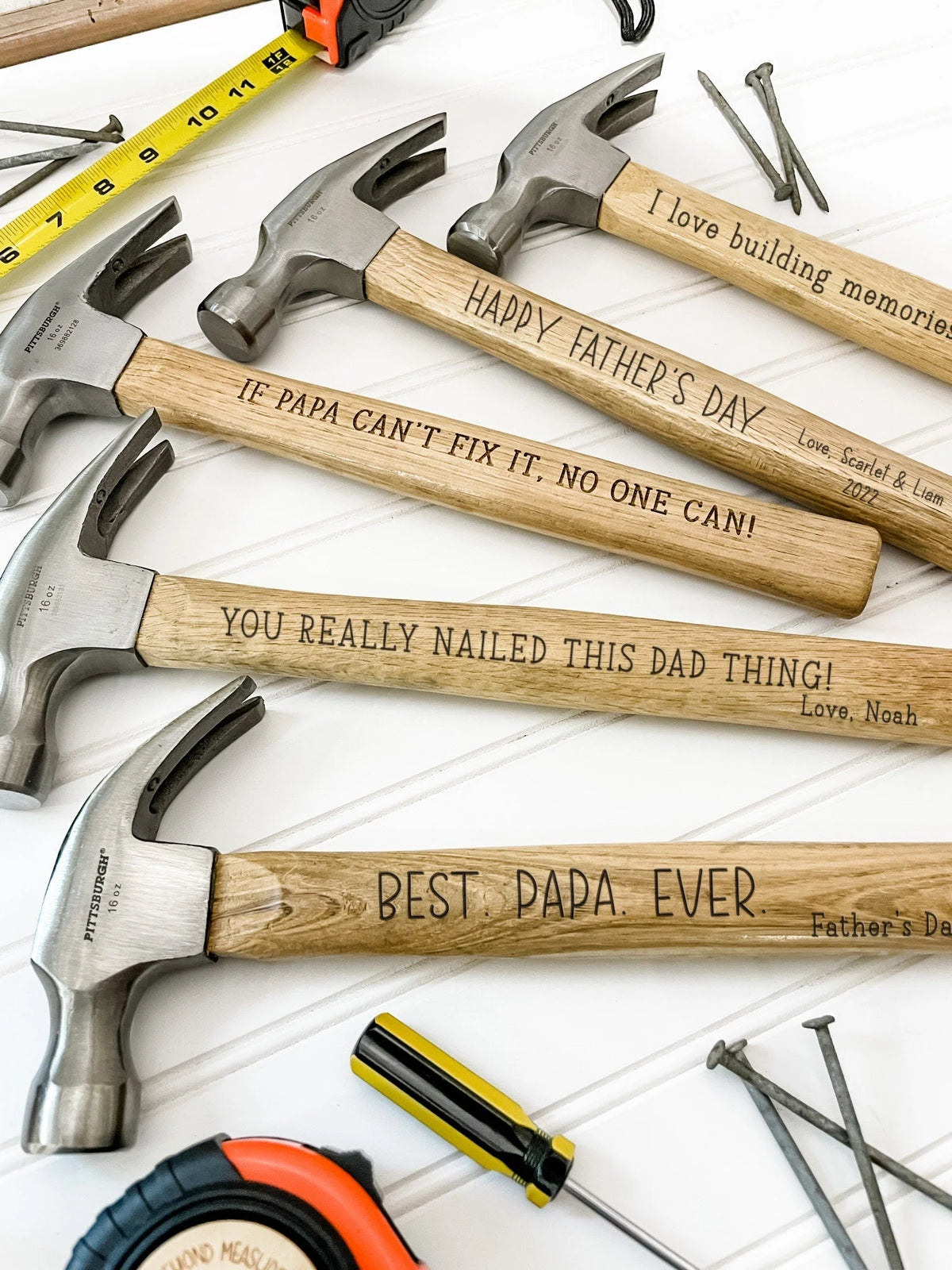 Measuring Tape & Hammer Set Laser Engraved Wood Handle