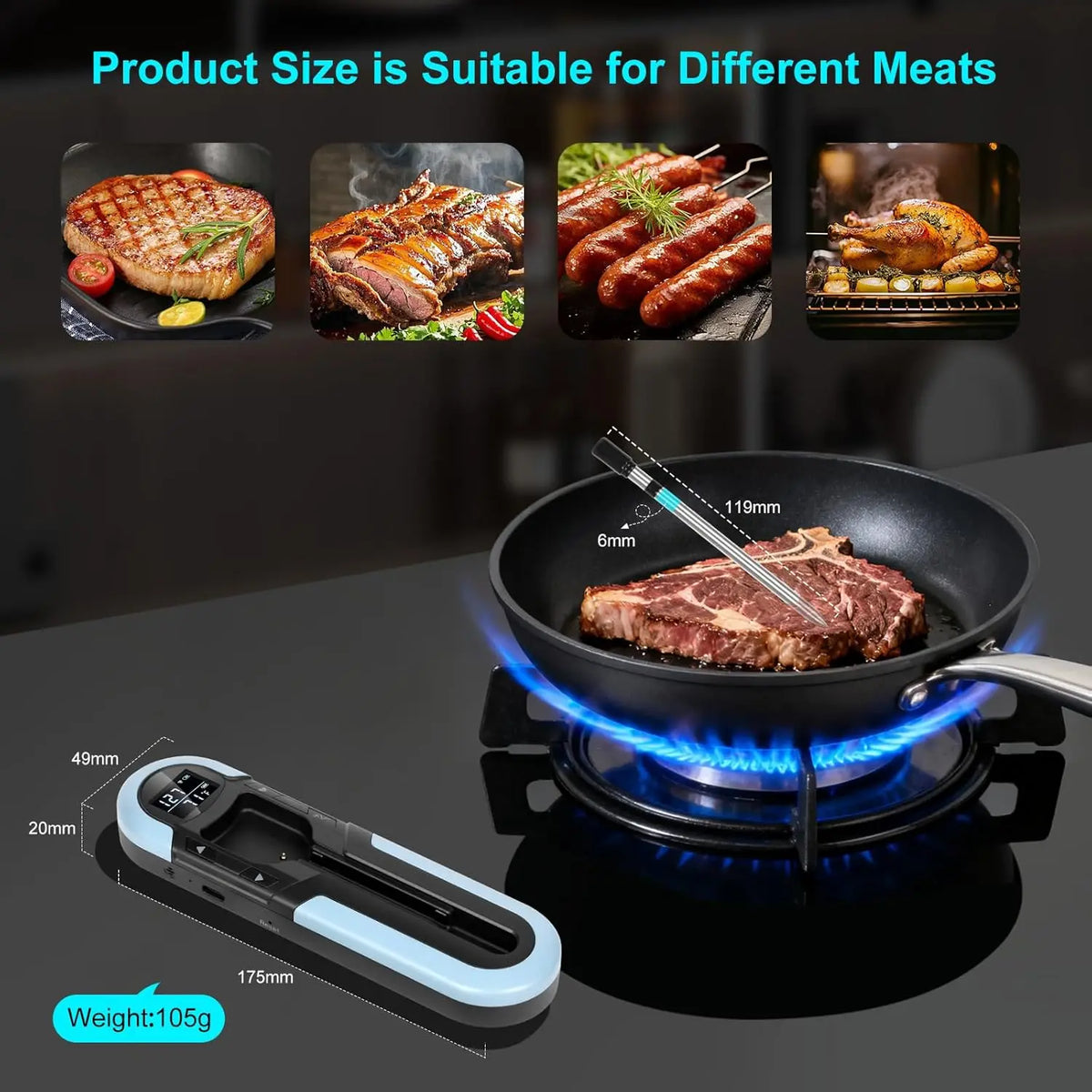 Meat Thermometer Bluetooth Dual Probe Water-Resistant