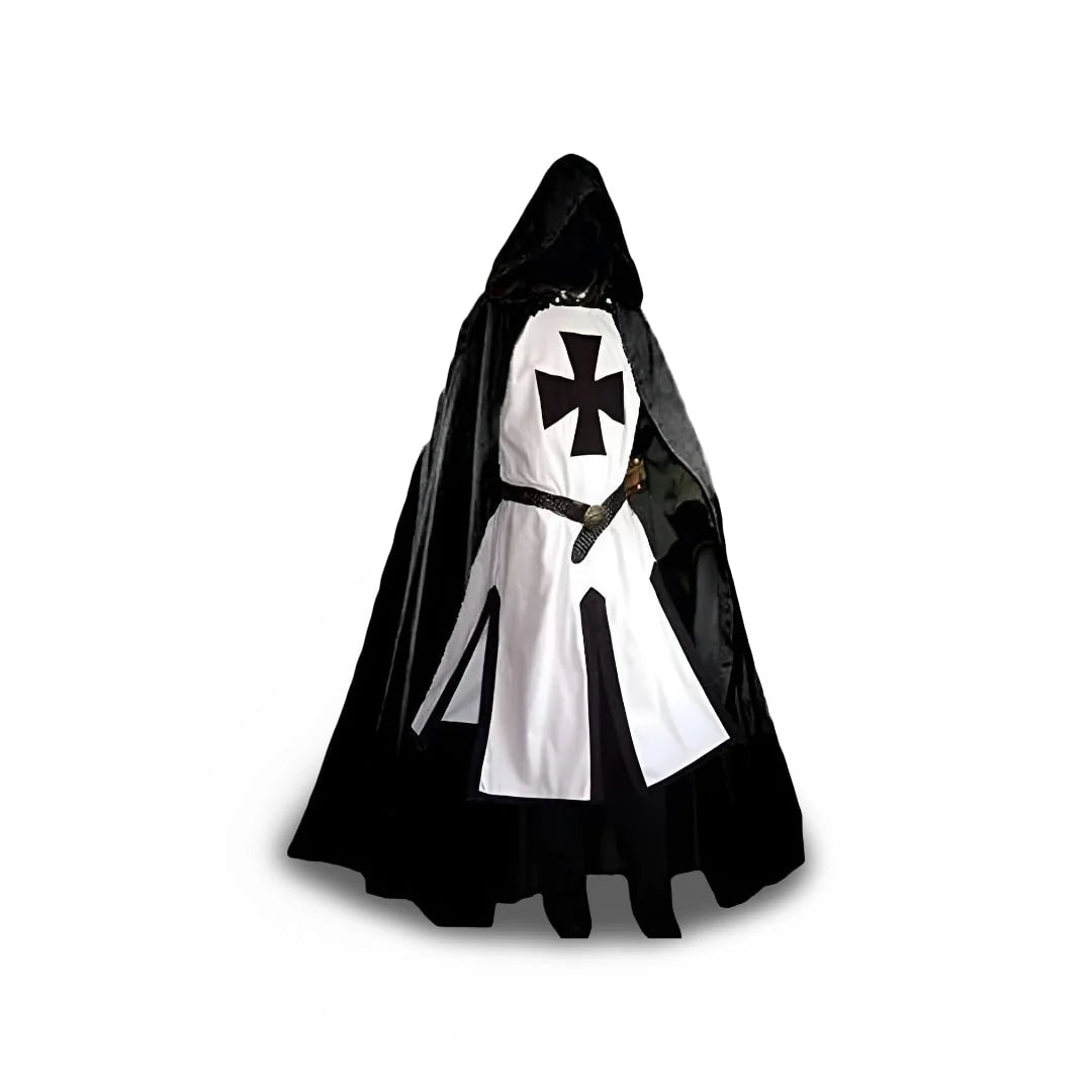 Medieval Knight Costume Hooded Tunic & Velvet Cape Textured Fabric