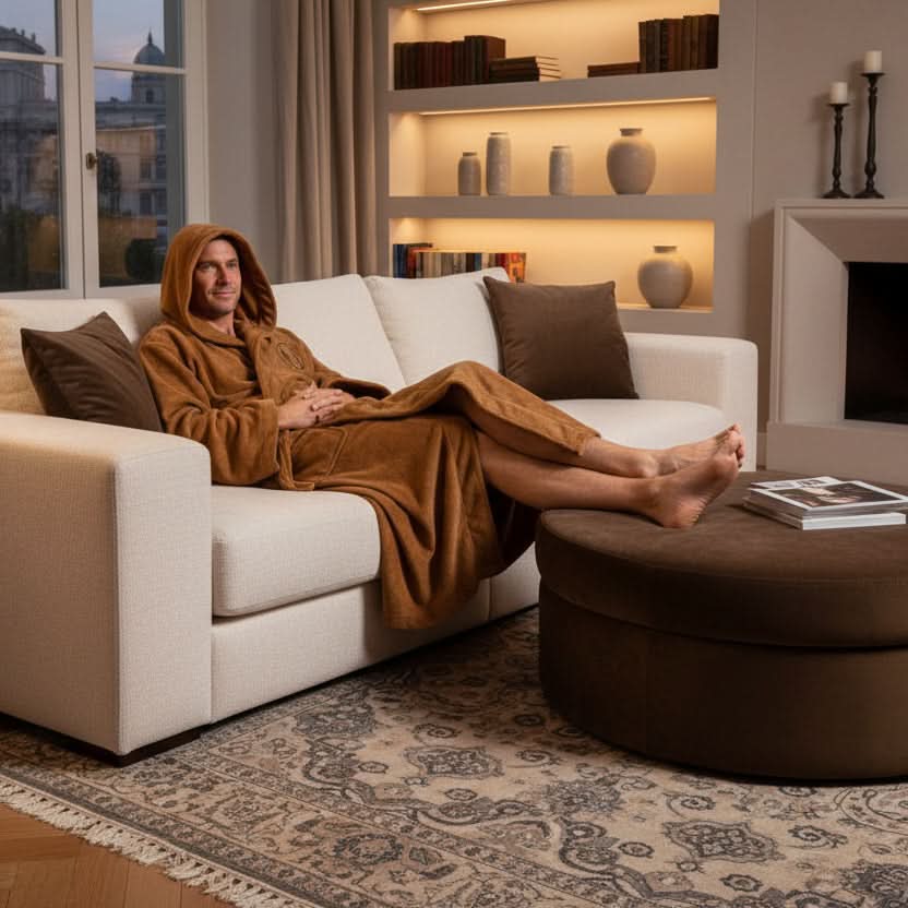 Men's Bathrobe Extra-Long Hooded Absorbent Flannel