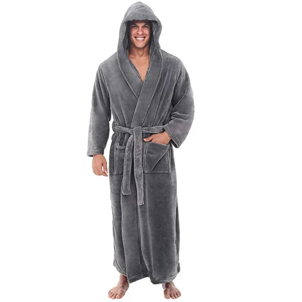 Men's Bathrobe Thick Plush Hooded Machine Washable