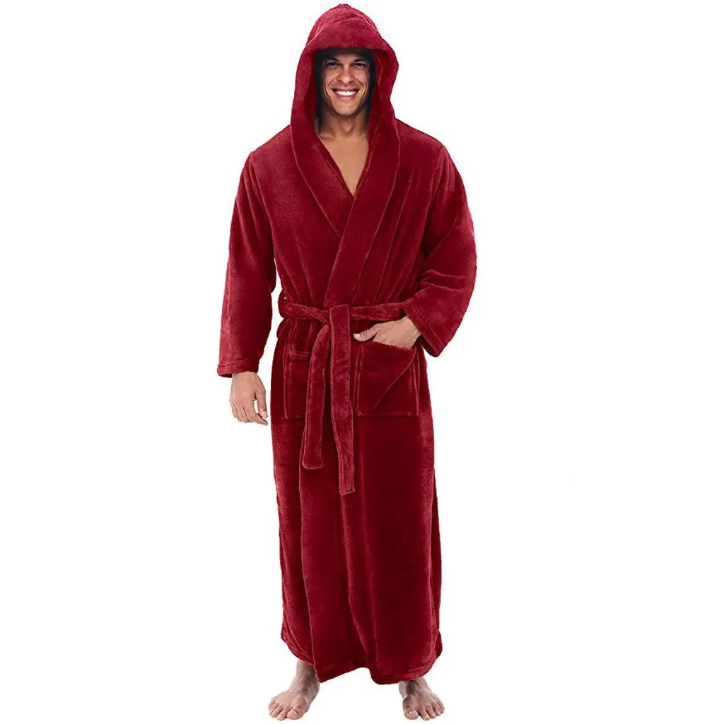 Men's Bathrobe Thick Plush Hooded Machine Washable