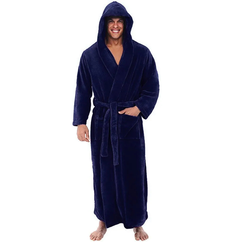 Men's Bathrobe Thick Plush Hooded Machine Washable