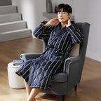 Men's Bathrobe Triple-Layer Quilted Cotton Striped Belted