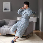 Men's Bathrobe Triple-Layer Quilted Cotton Striped Belted