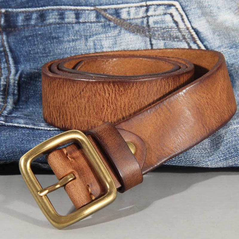 Men's Belt Handcrafted Cowhide Leather & Solid Brass Buckle