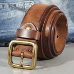 Men's Belt Handcrafted Cowhide Leather & Solid Brass Buckle