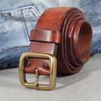 Men's Belt Handcrafted Cowhide Leather & Solid Brass Buckle