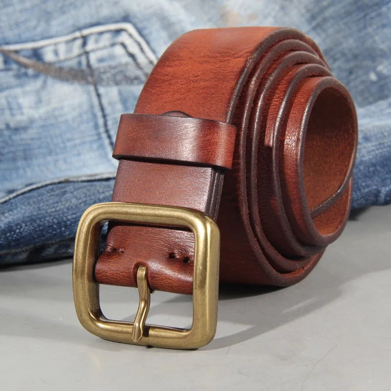 Men's Belt Handcrafted Cowhide Leather & Solid Brass Buckle