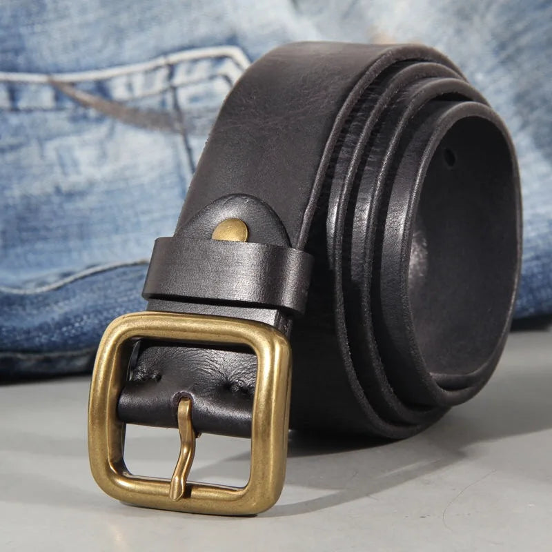 Men's Belt Handcrafted Cowhide Leather & Solid Brass Buckle