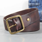 Men's Belt Handcrafted Cowhide Leather & Solid Brass Buckle