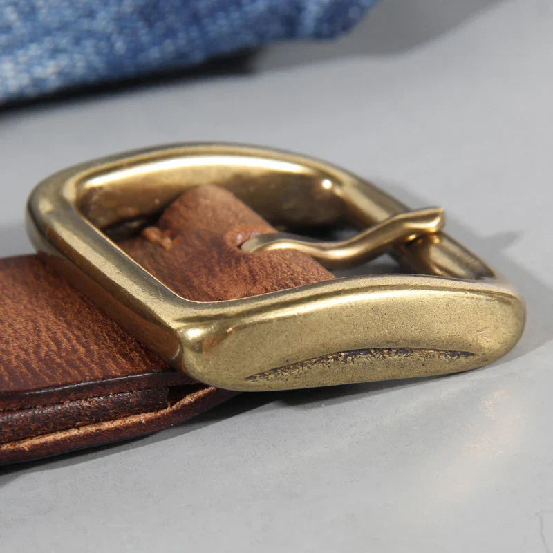 Men's Belt Handcrafted Cowhide Leather & Solid Brass Buckle