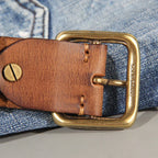 Men's Belt Handcrafted Cowhide Leather & Solid Brass Buckle