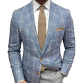 Men's Blazer Tailored Windowpane Plaid Wooden Buttons Patch Pockets