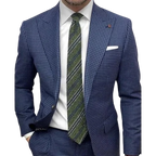 Men's Blazer Tailored Windowpane Plaid Wooden Buttons Patch Pockets