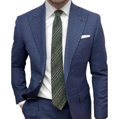 Men's Blazer Tailored Windowpane Plaid Wooden Buttons Patch Pockets